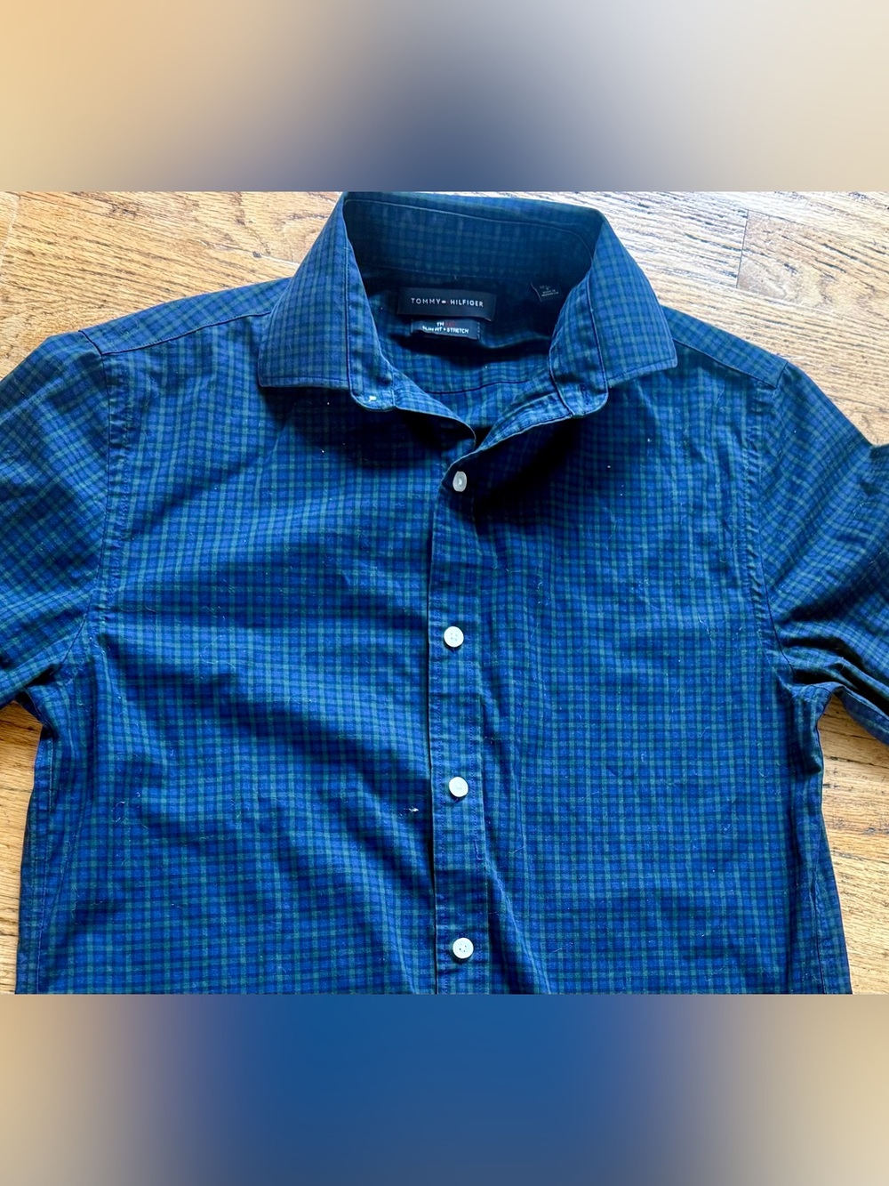 Tommy Hilfiger Men's Green and Blue Check Button-Down Shirt